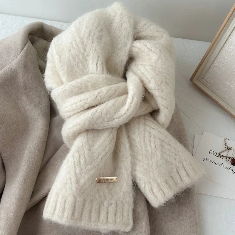 Women Winter Atmosphere Solid Color Simple Soft Warm Lazy Style Scarf New Korean Versatile Knitted Scarf