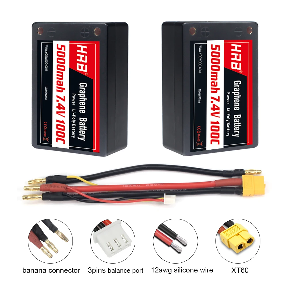 HRB Graphene Lithium Polymer Battery  2S 3S 7.4V 11.1V 5000mAh 100C XT60 Deans EC5 EC3 Remote Control Car FPV Aircraft