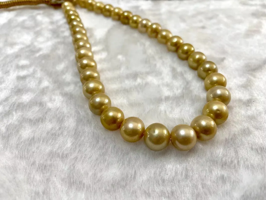 Fashion Design Necklace for Women 925 Silver Big 11-12mm Natural Sea Pearls Golden Nearly Round Female's Fine Jewelry Gifts