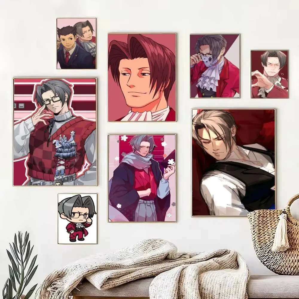 A-Ace Attorney Miles E-Edgeworth  Poster Waterproof Wall Art Sticker For Bar Living Room Vintage Decor High Quality Print Gift