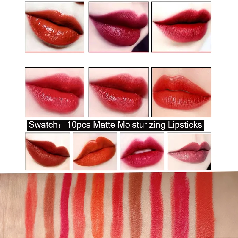 Christmas Lipstick Set Wooden Box Lip Gloss Collection Not Easy to Fade Moisturizing Nude Makeup Kit Birthday Gift 10 Pcs