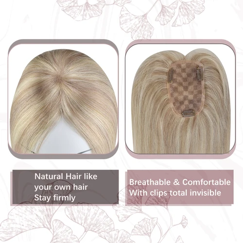 Imagen 2 del producto Ugeat-Topper de cabello humano Natural para mujer, Base Mono rubia de 3x5 pulgadas, peluquín Invisible, parte libre, extensión de cabello