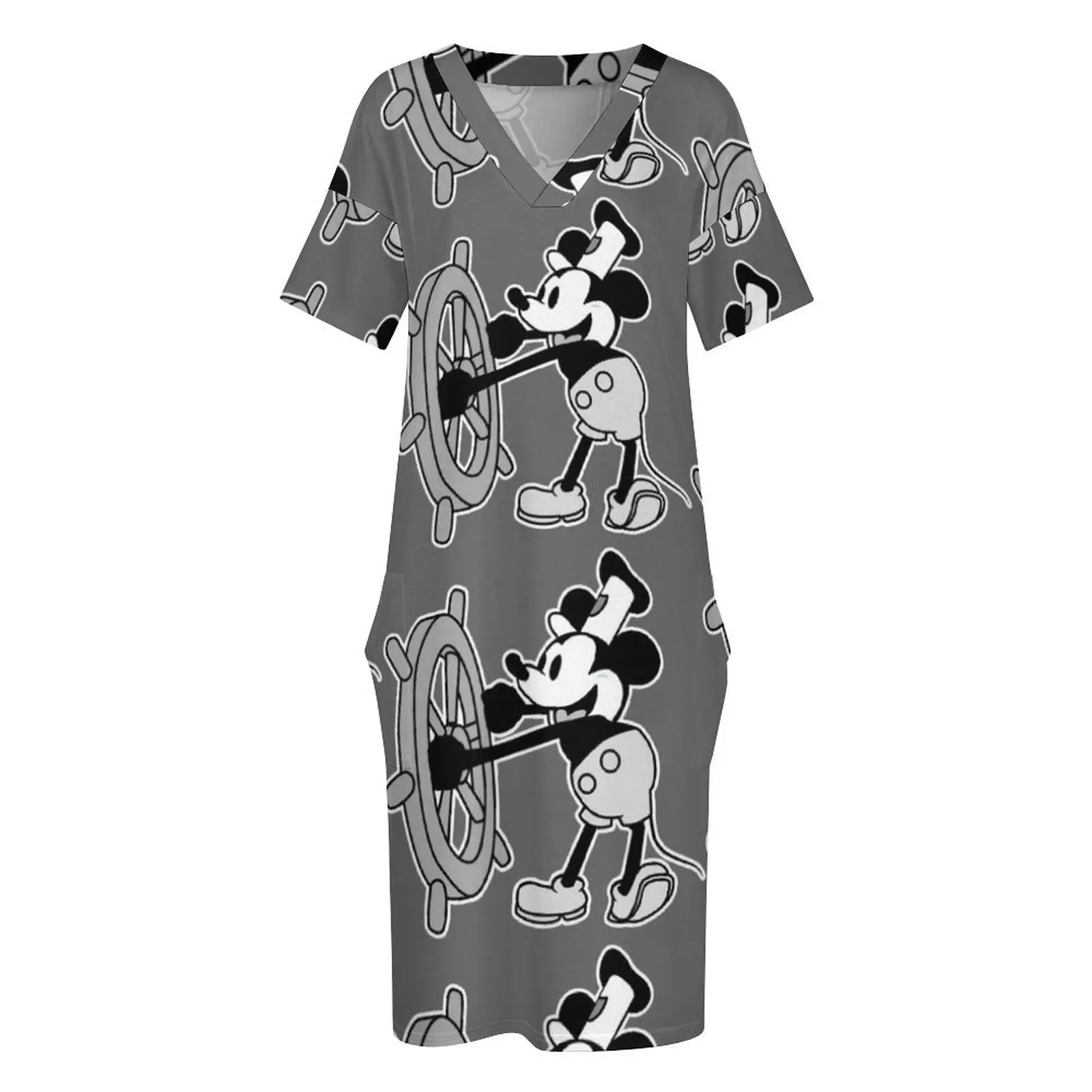 Steamboat Willie 1 Loose Pocket Dress เสื้อผ้าสําหรับผู้หญิง ชุดเดรสสําหรับสตรี