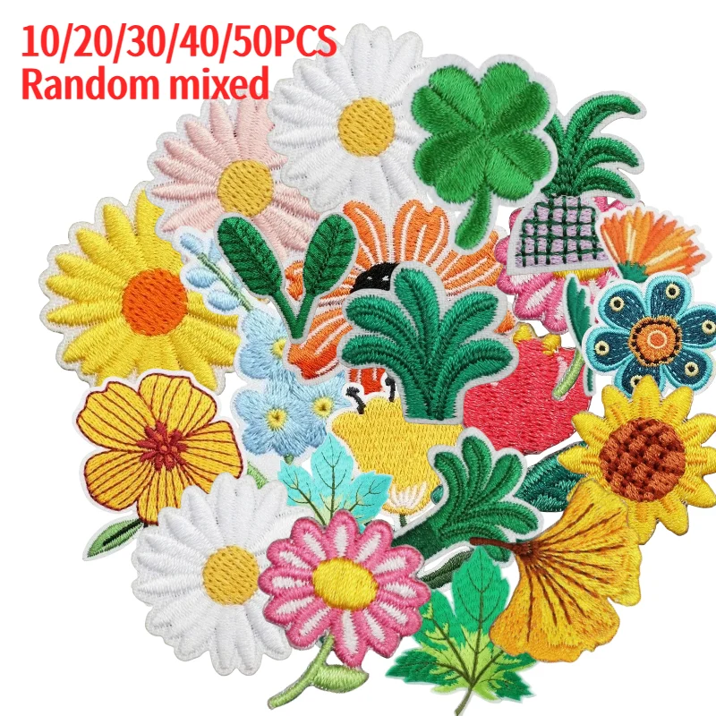 10/20/30/40/50pcs Random Mixed Flower Animal Embroidery Patches, Iron on Lot for Clothing Bulk Wholesale Sewing Supplies view 2