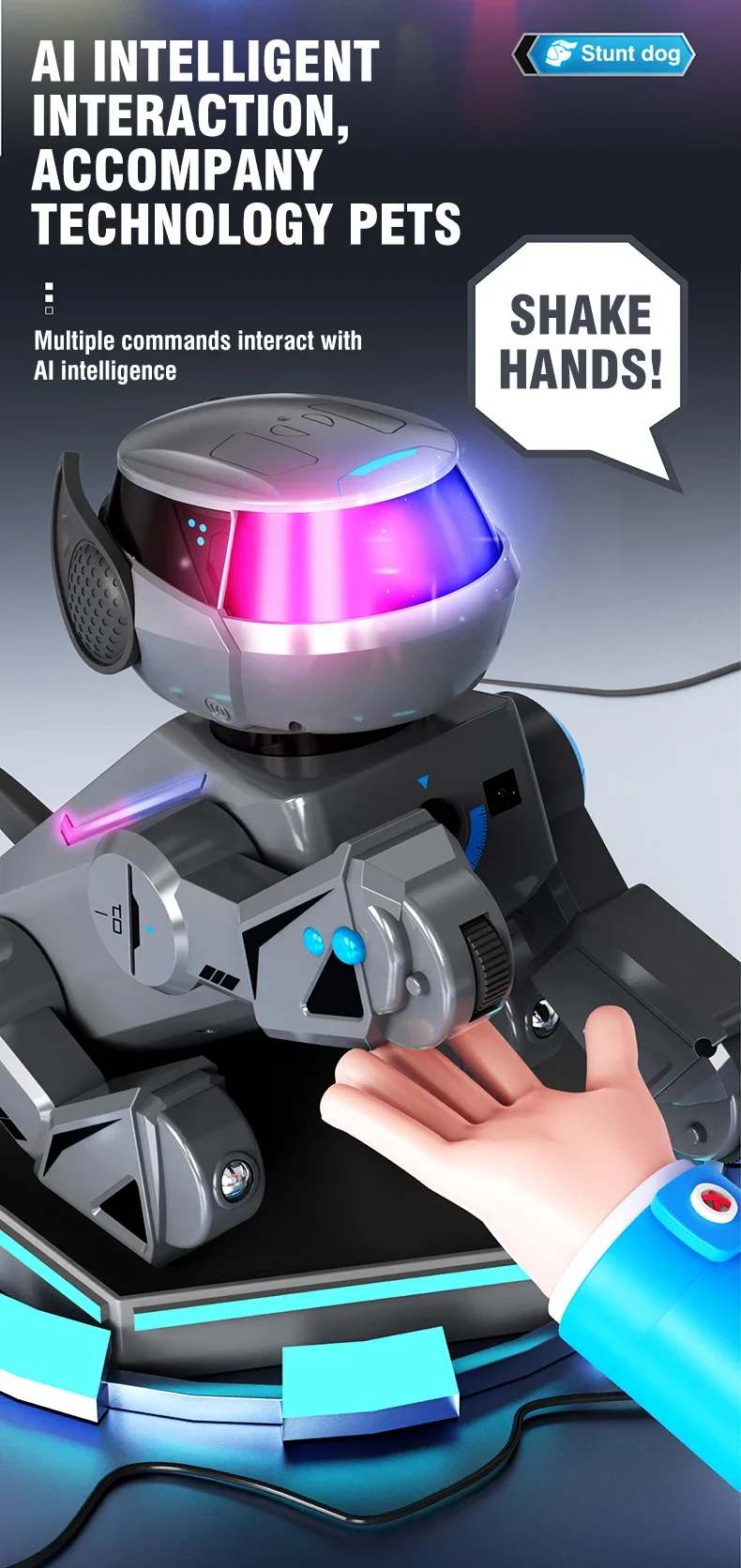 Cão de controle remoto tecnologia bonito com luz 1 clique controle inteligente tecnologia sem fio dublê brinquedo animal mecânico
