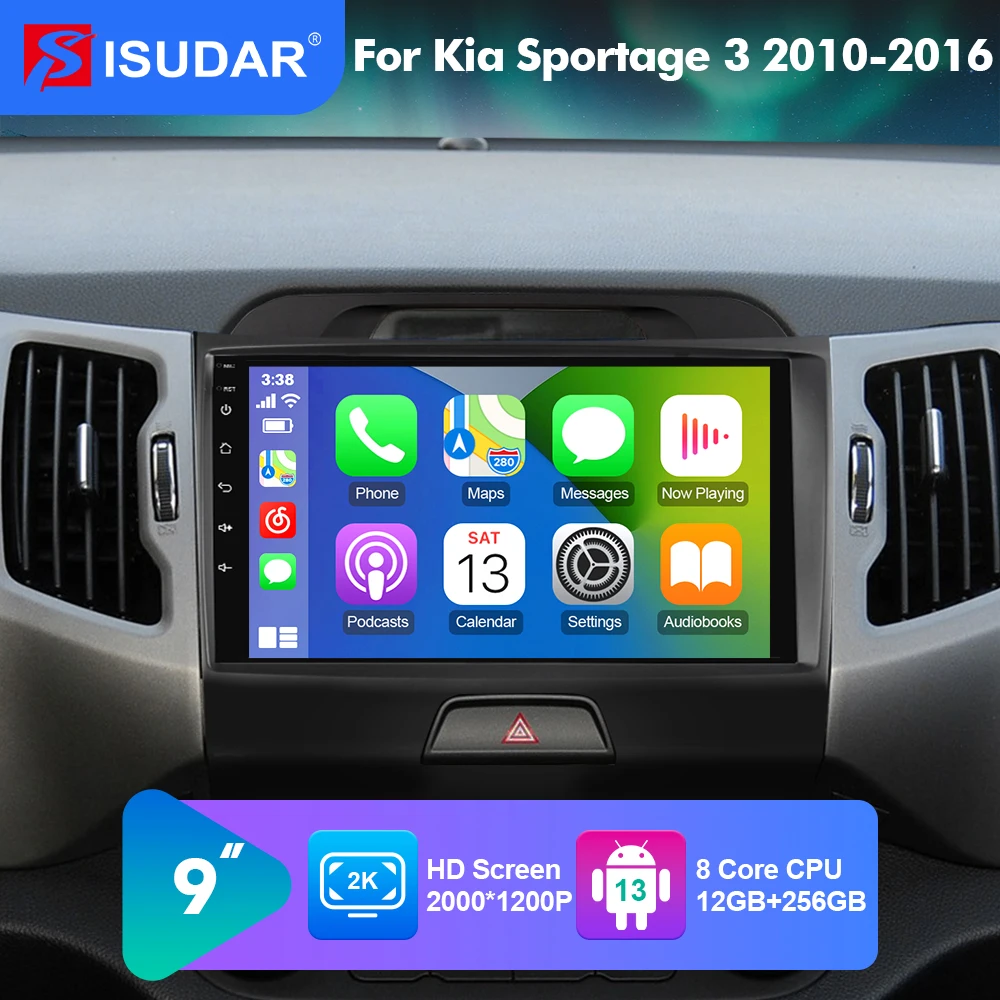 

Isudar T78P 12+256gb Android13 Auto Radio Player For KIA Sportage 3 2010 - 2016 Multimedia with frame 2K screen Wireless CarPlay