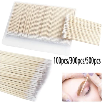 100/300/500pcs ผ้าฝ้าย Swabs ไม้สีชี้เย็บปักถักร้อยผ้าฝ้าย S...
