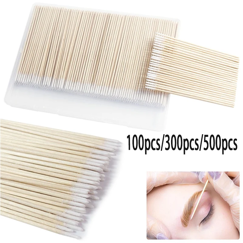 100/300/500pcs ผ้าฝ้าย Swabs ไม้สีชี้เย็บปักถักร้อยผ้าฝ้าย Swabs เย็บปักถักร้อยผ้าฝ้าย Swabs ความงามผ้าฝ้าย Swabs