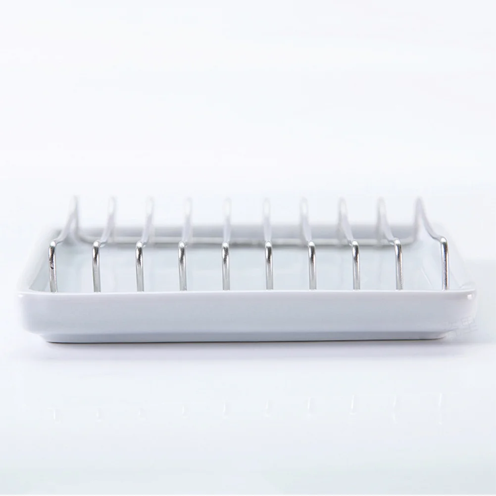 

White Ceramic Soap Dish Quick Dry Drain Tray for Shower Bath Sink Countertop Efficient Soap Life Extender Holder