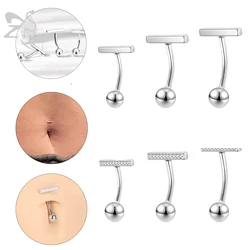 ZS 1 ST 925 Zilveren Navelpiercing voor Vrouwen Minimalistische CZ Verharde Bar Navel Piercings Kleine Tiny lijn Drijvende Buik Ring 14G