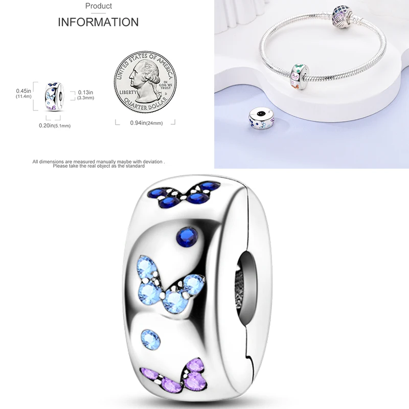 925 Sterling Silber Charm-Perlen Schmetterling Kleeblatt Glücksbringer Katze Böser Blick Delfin Reise-Charms für DIY Armband Halskette Damengeschenk – Detail 14
