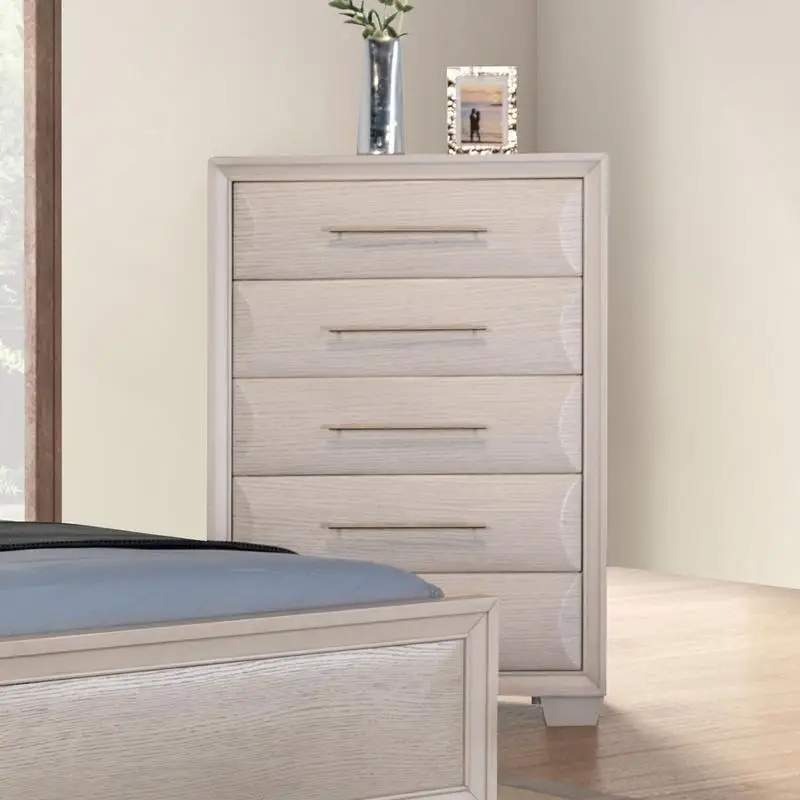 Transitional Dovetail Drawer Chest, White Oak Finish, French Dovetail Back, Felt-lined Top Drawer, Bedroom Furniture, 1 Piece,