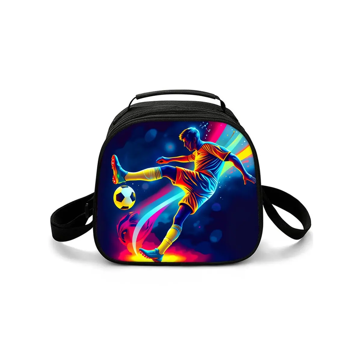Football Single Sided Shoulder Strap Circular Lunch Bag Handbag Portable Travel Food Box Portable Cooler Organizer Picnic Pouch