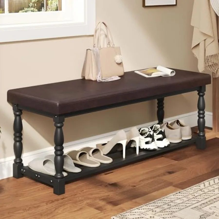 

48 L Entryway Shoe Bench with Cushioned Seat Storage for 5-6 Pairs of Shoes, Shoe Rack with Roman Style Legs for Hallway Mudroo