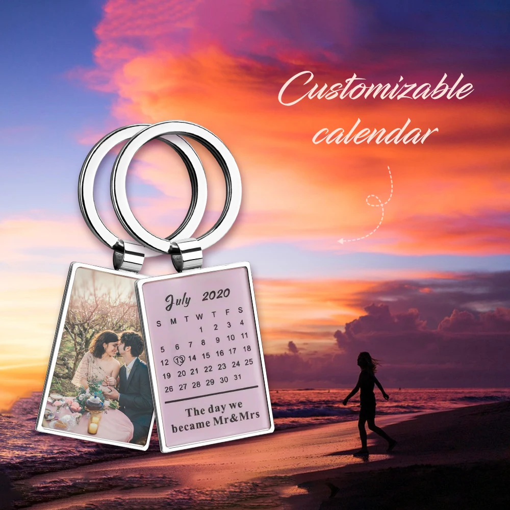 

Personalized Calendar Photo Keychain souvenir Gift 27x46mm Rectangle Tag Keychain Valentines Day Gift