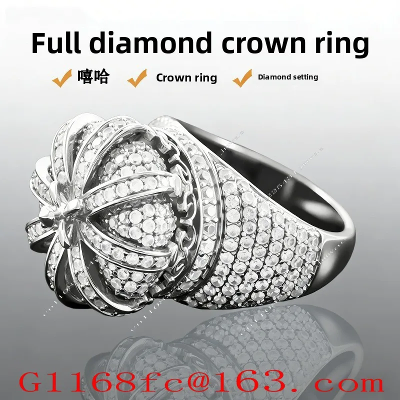 Full Diamond Crown Ring Niche Premium Diamond Set Hip Hop Ring
