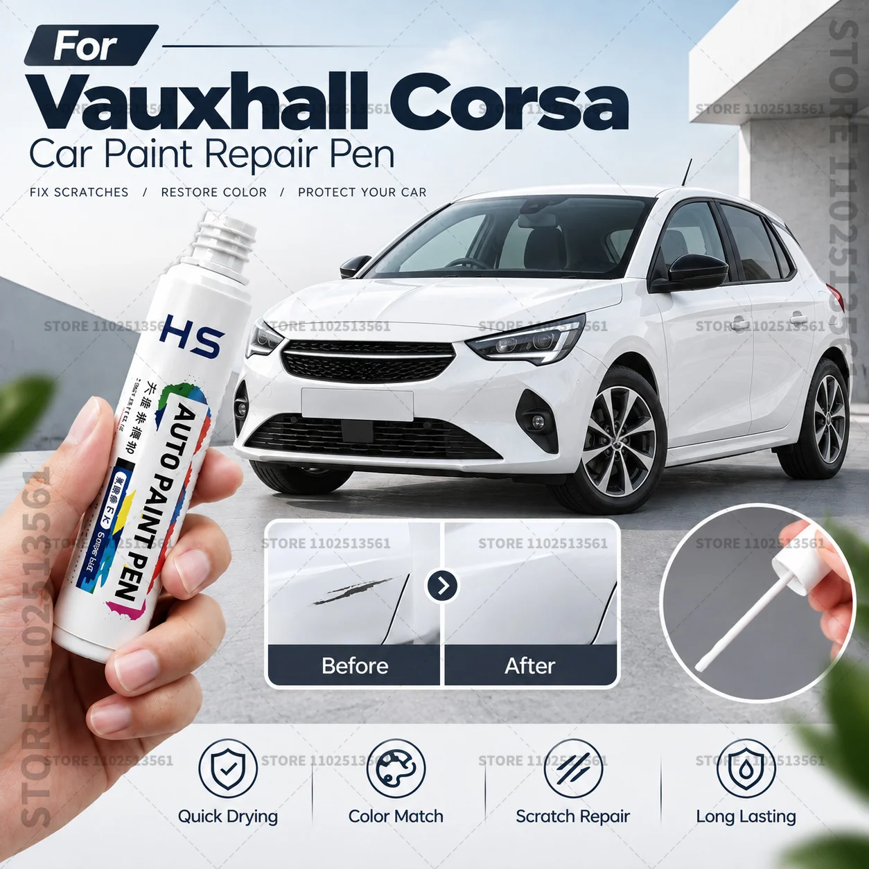 For Vauxhall Corsa White Car Touch Up Paint Pen for Minor Scratches Repair Waterproof Paint Marker Auto Body Repair Accessories