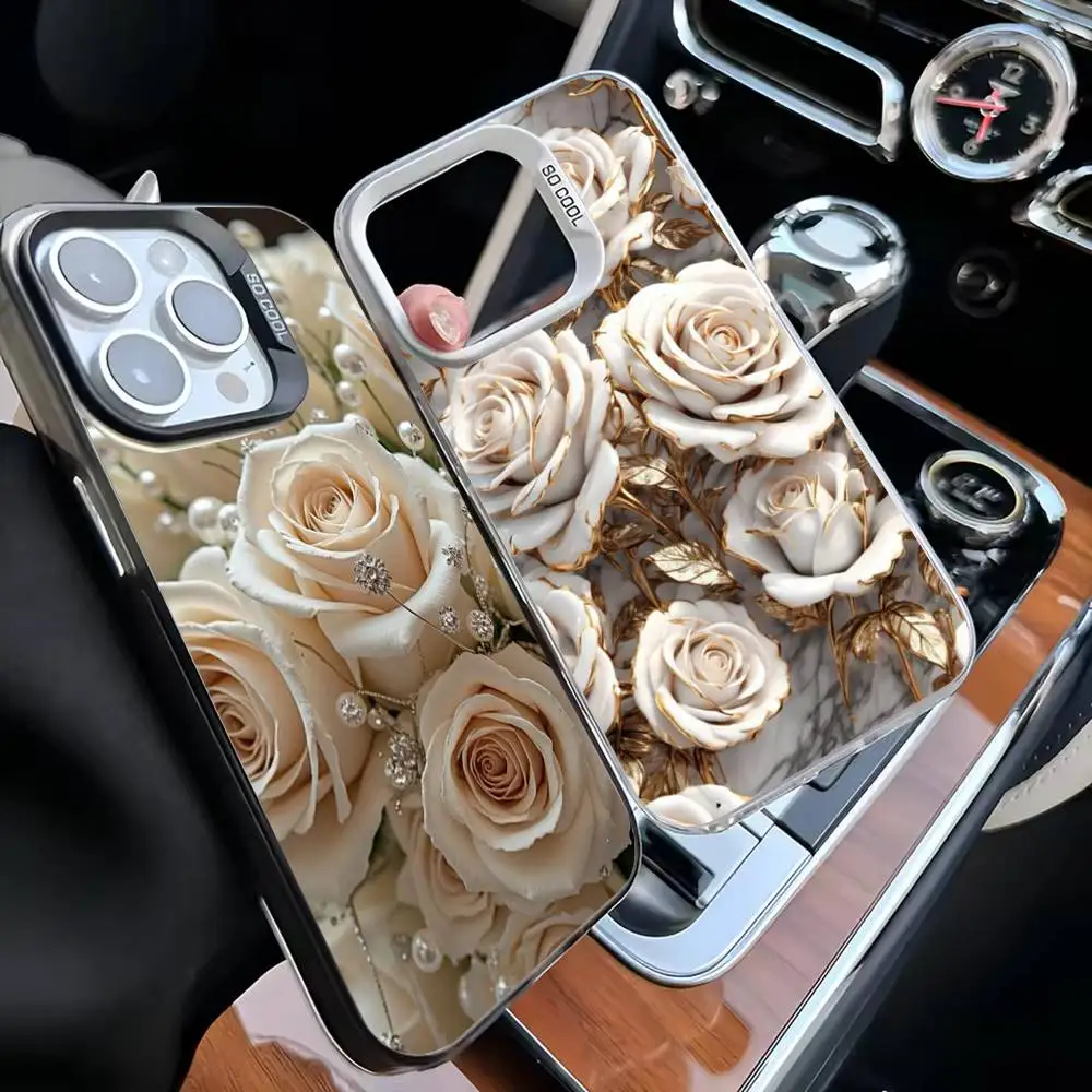 

Elegant White Rose Phone Case For iPhone 16,15,14,13,12,11,Mini,Pro,MAX Black Matte Shockproof Cover