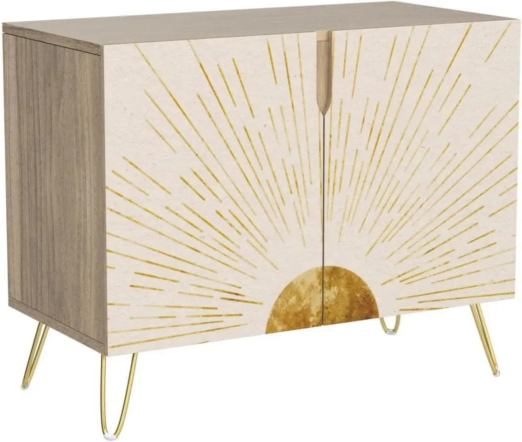 Sideboard Buffet Cabinet Kitchen Storage Cabinet with 2 Doors Golden Rising Shining Sun Horizon Cupboard Console Table