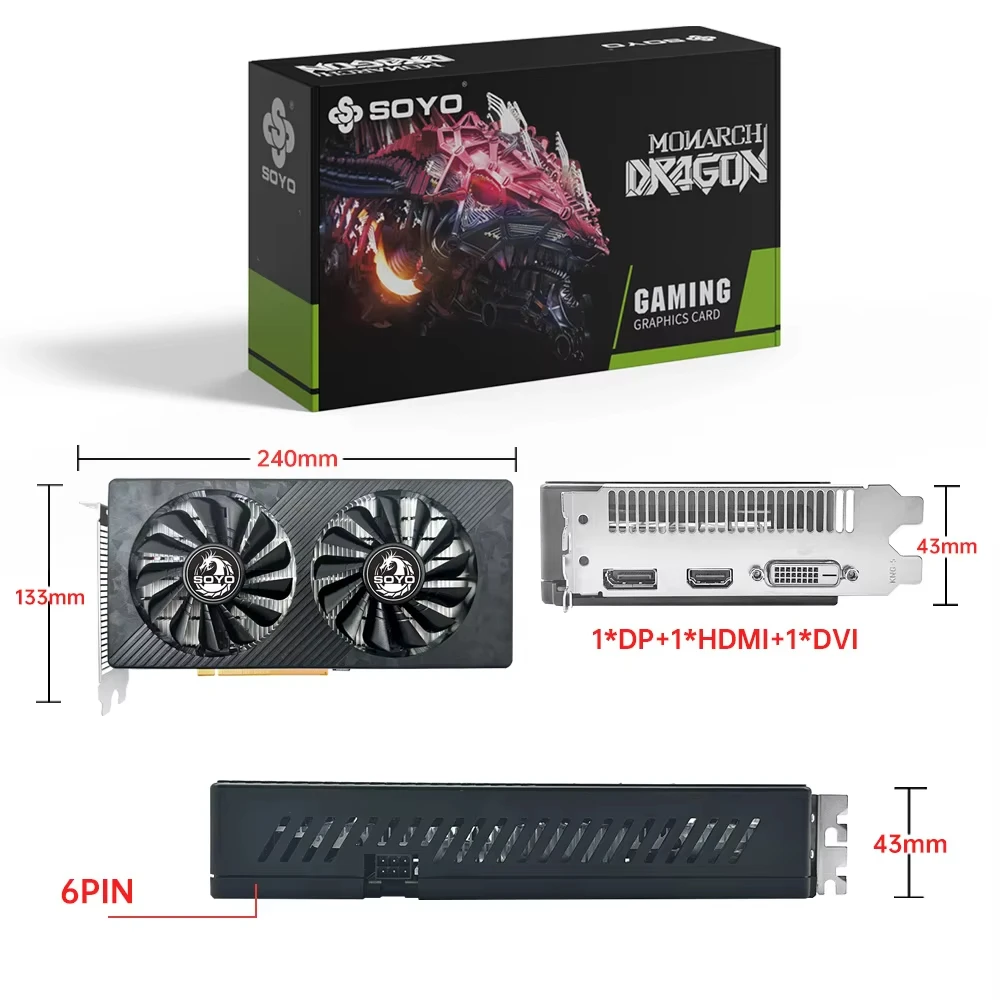 SOYO originale RX590 GME 8 GB RAM 256 bit PCIe 3.0x16 Interfaccia DP DVI compatibile HDMI adatta per console di gioco