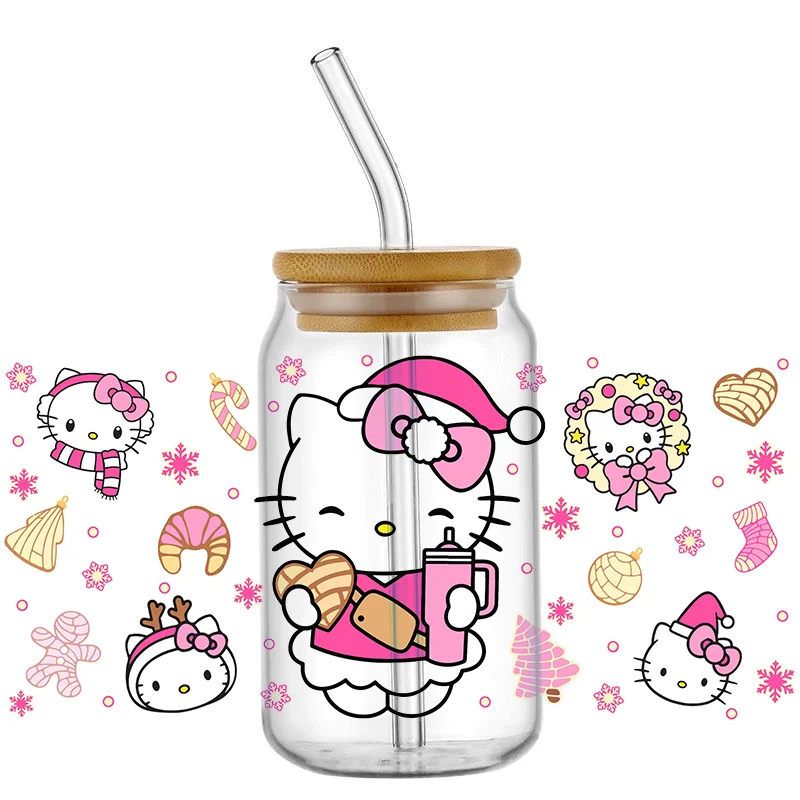 

Miniso Cartoon Characters Hello Cute Cat UV DTF Transfer Sticker For 16oz Glass Cup Wrap Stickers