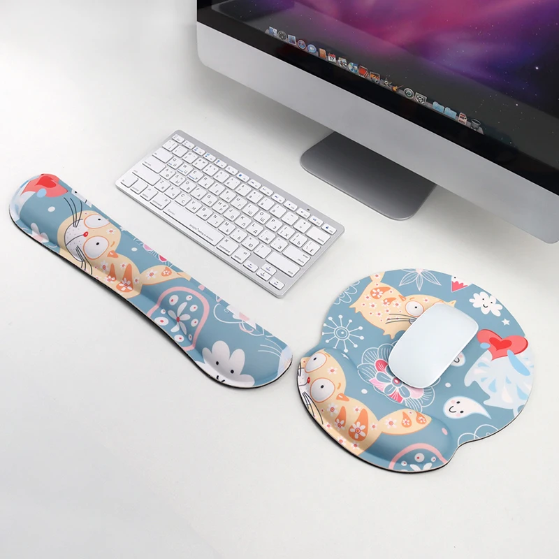 

2PCS Cute Mousepad Keyboard Set Raised Home Office Keyboard Mouse Pad Hand Rest Wrist Raised Support Mouse Cushion for PC