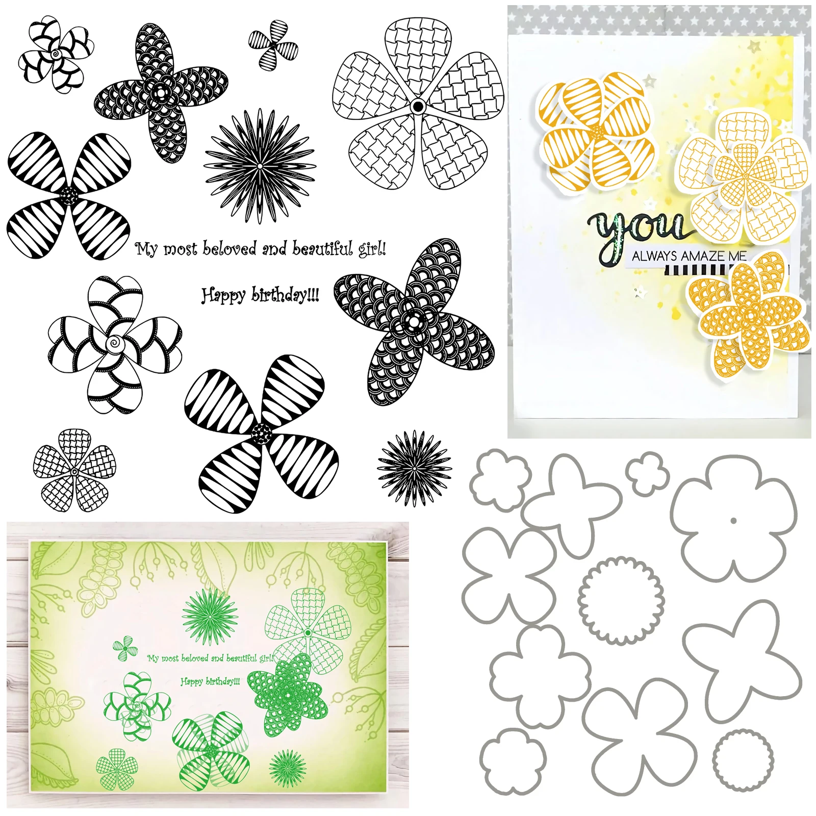 AZSG Pretty Four Leaf Clover Cutting Dies and Clear Stamps For DIY Scrapbooking/Card Making/Album Decorative Fun Crafts Cut Die