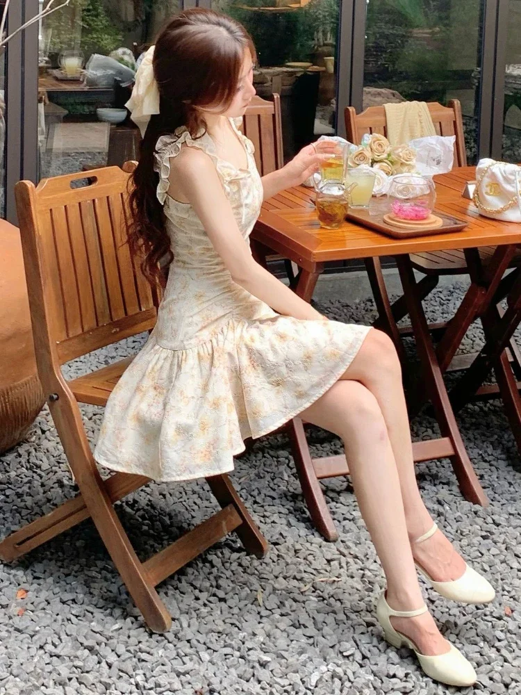 2024 Summer Slim Elegant Dress Women Evening Party Floral Mini Dress Office Lady Casual Outwear Sleeveless Dress Korean Fashion