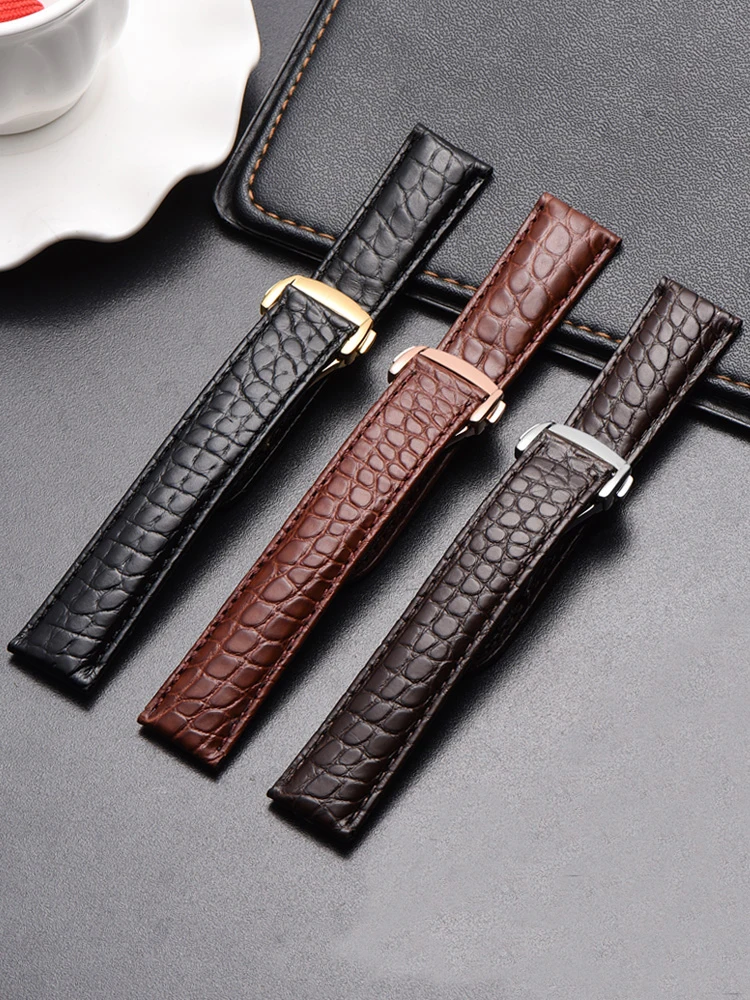 For Omega Crocodile Genuine Leather Watchband De Ville Seahorse Super Original Watch Strap Men And Women 19mm 20mm 21mm