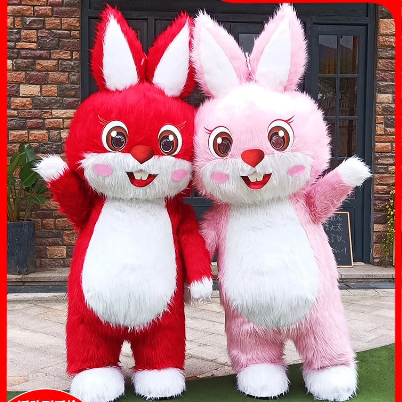 Air Inflation Rabbit Mascot Costume Rabbit Furry Suit Cartoon Fursuit Cosplay Annual Performance Props Outfits No Battery