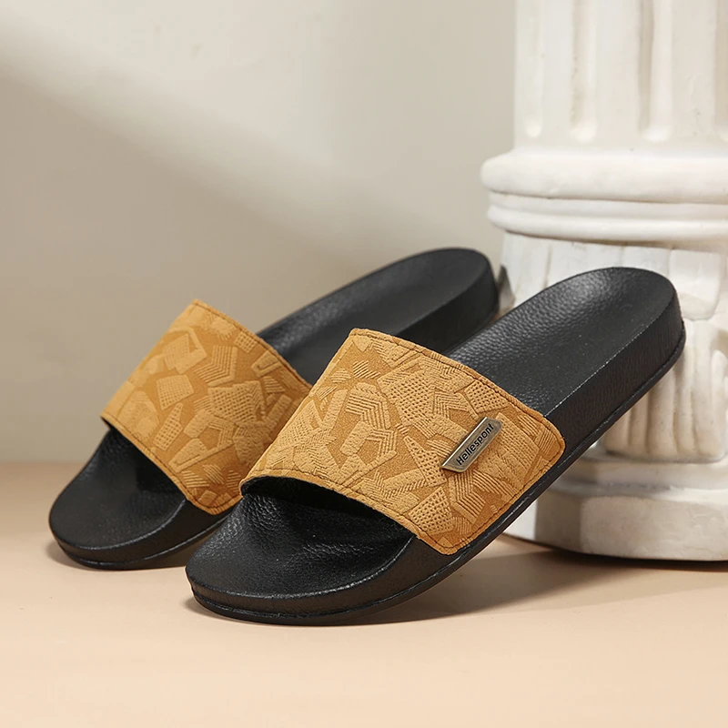 Simple Light Men Flat Open Toe Slippers Solid Slide Sandals All Match Indoor Home Outdoor Footwear