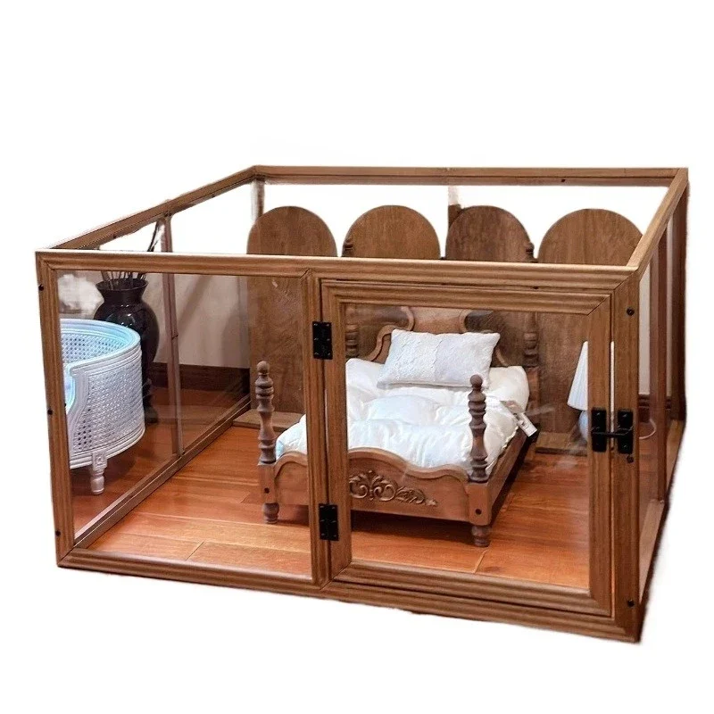 

Pet dog one room one living room solid wood pet fence Roman small bed series cat and dog fence