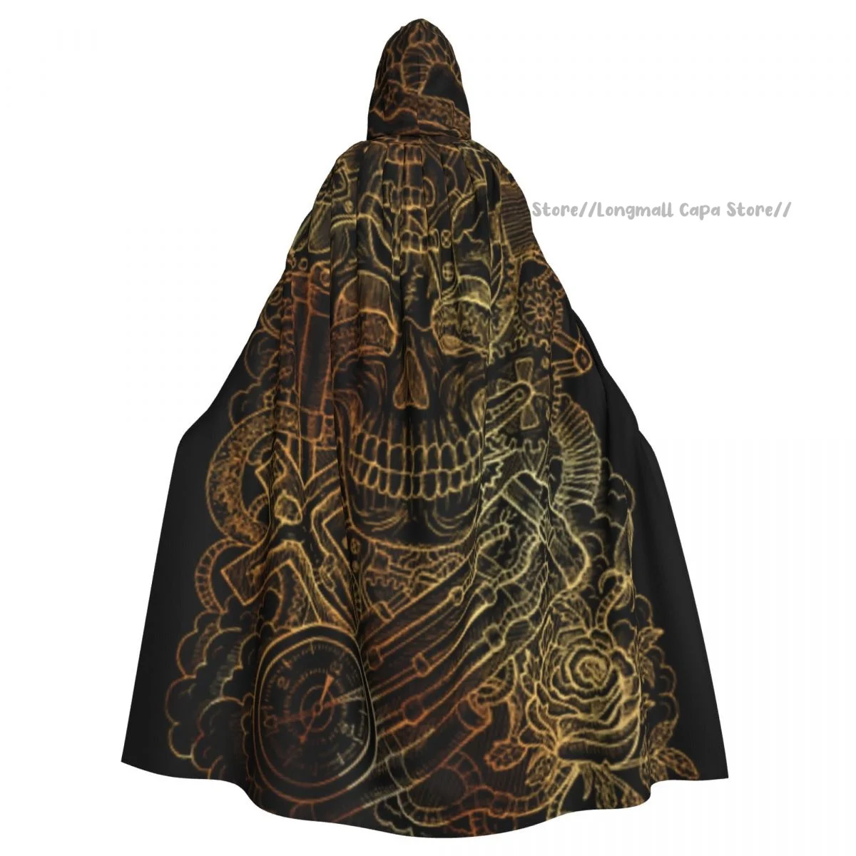 Mystic Scary Skull Steampunk And Gothic Cloak Hooded Cosplay Costume Halloween Adult Long Party Cape