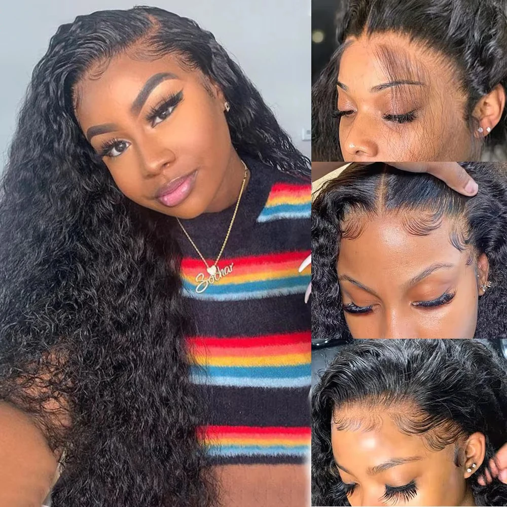 13x4 13x6 HD Deep Wave Lace Front Wig Human Hair 40 Inch 180% Density Pre Plucked Baby Hair Brazilian Virgin Hair Lace Front Hair Wigs For Black Women Daily Hairstyle Choice