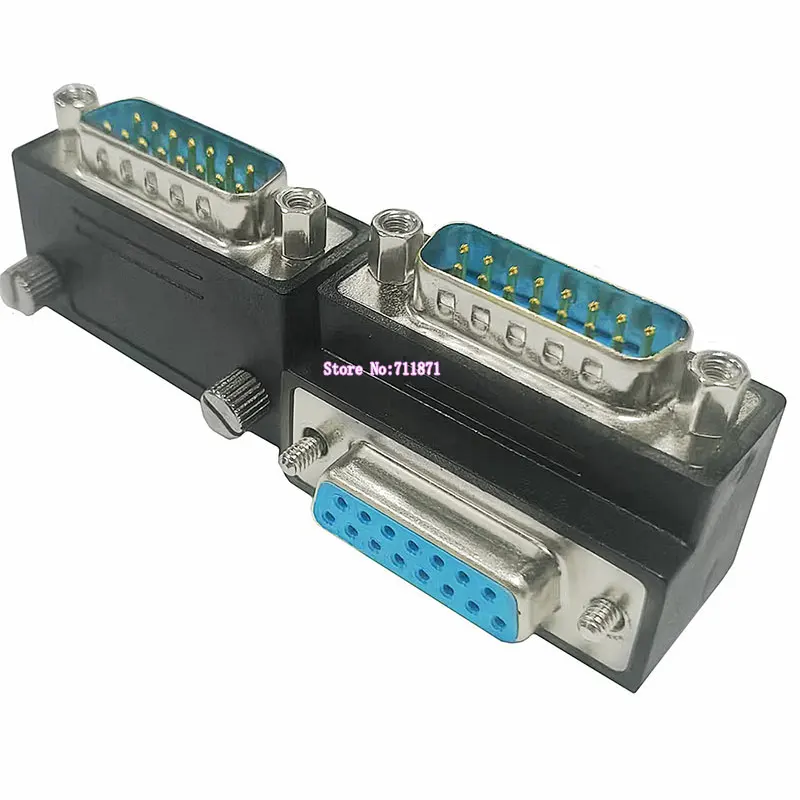 Conector de codo de ángulo recto, adaptador macho a hembra de 90 grados, 7 + 8 pines, 15P, DB15, 15 Pines, M, F