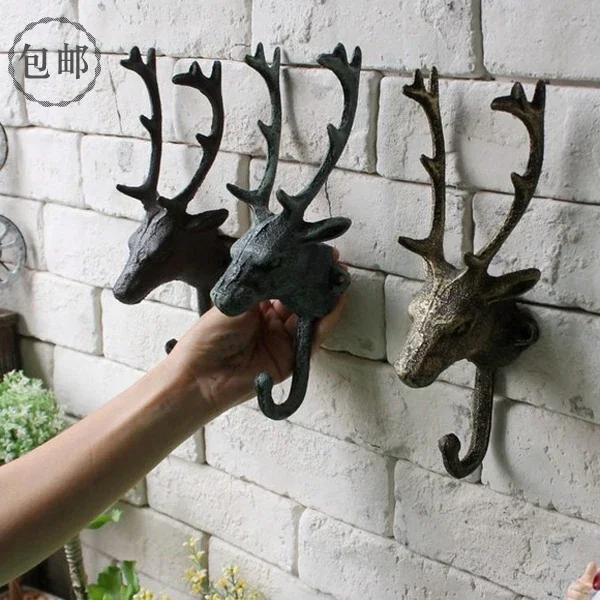 American Rural Deer Cast Iron Coat Hooks, Bedroom Wall Decoration, Loft Industrial Wind