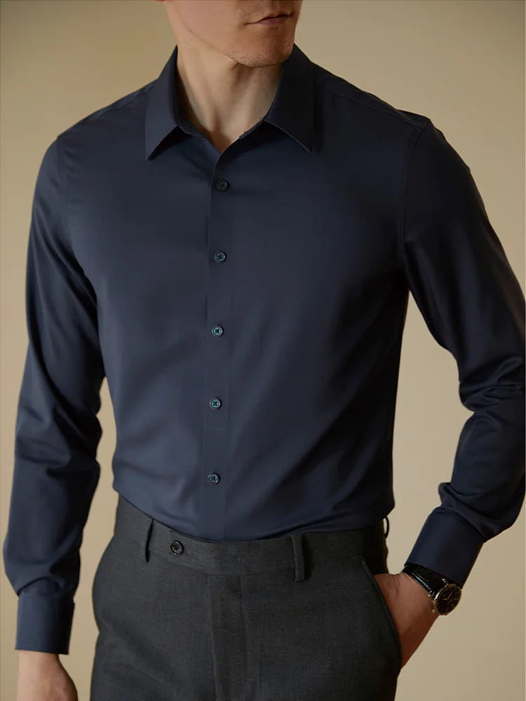 Chemise à Manches sulfen Coton pour Homme, Vêtement Formel, de Couleur Unie, Noir, Blanc, Marine, Slim Fit