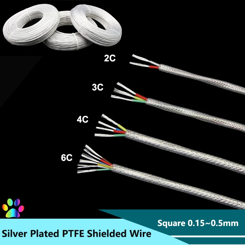 1M/5M Transparent Silver Plated OFC PTFE Shielded Wire Sq.0.15~0.5mm 2 3 4 6 Cores Hifi Audio Amplifier Speaker Headphone Cable