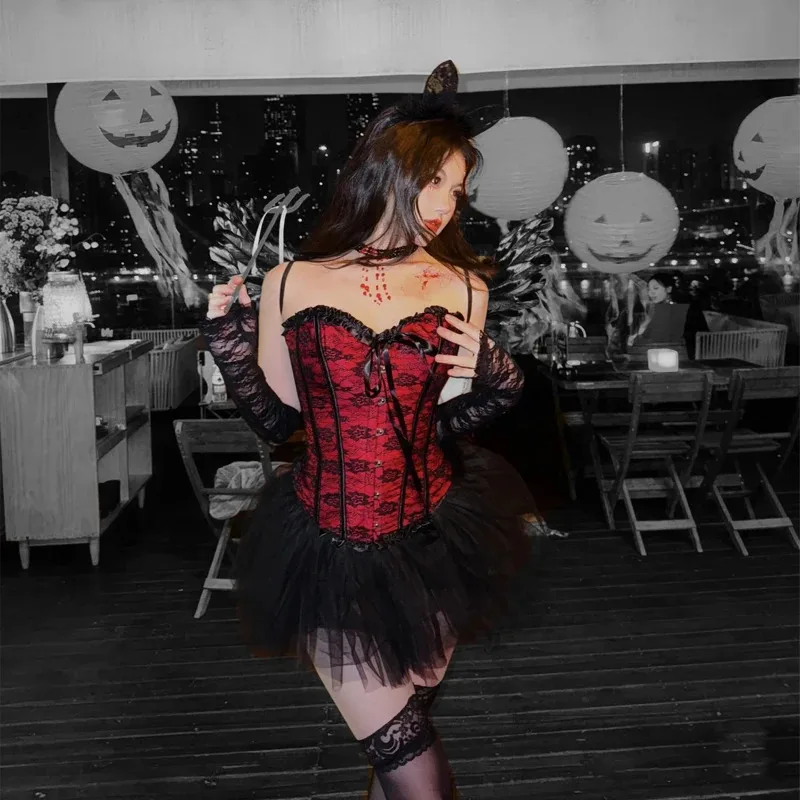 CySexy-corsé gótico Medieval para Halloween, disfraces de Cosplay para mujer, lencería Vintage, mono, Ángel oscuro, bruja, princesa Godde