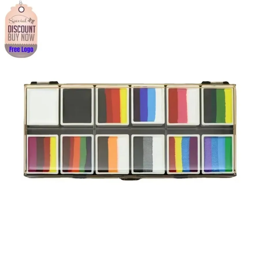 Custom 12-color Washable Professional Body Paiting Palette Easy To Wear Children's Face Festival Opera World Cup Rainbow Bar