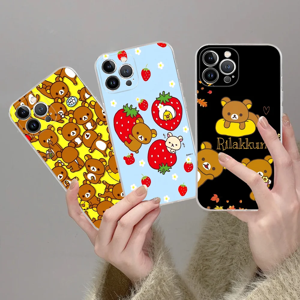 R-Rilakkuma Phone Case for iPhone 16 15 8 7 6 6S Plus X SE XR XS 14 11 12 13 Mini Pro Max Mobile Case