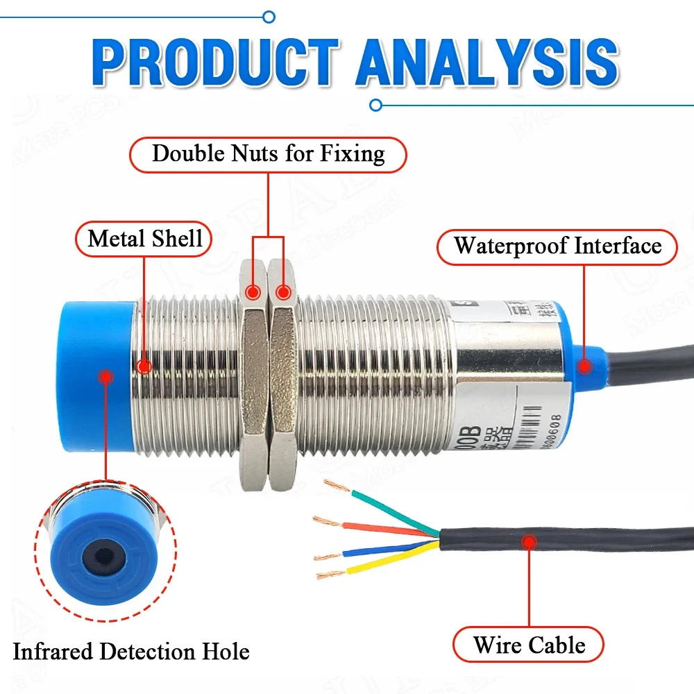 Infrared Ray Temperature Measuring Sensor Probe Module 0-200°C 8-14um Industrial Non-contact Optical Ray Sensor 1M RS485 4-20mA