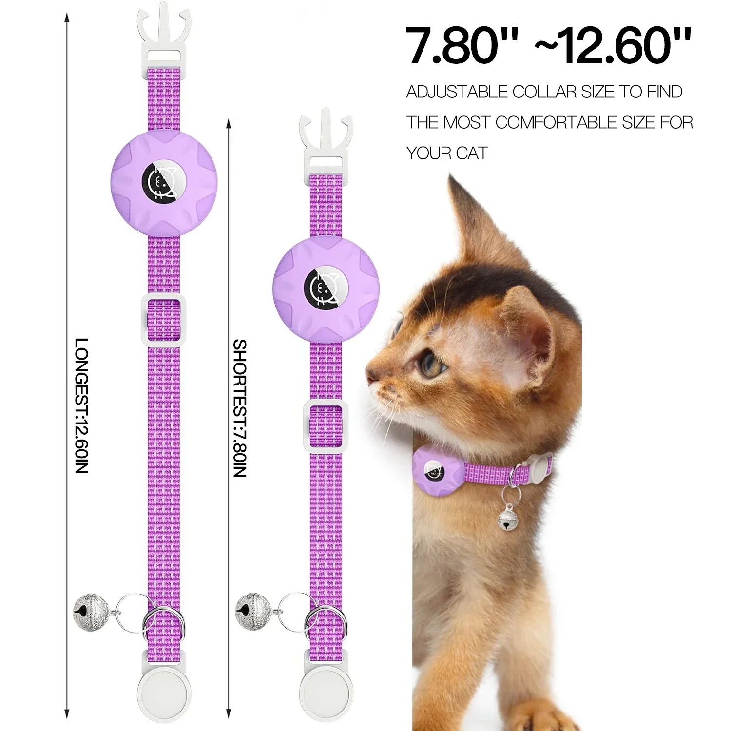 Anti-Lost Cats Collar with Airtag Holder and Bell, Kitten Collars with GPS Tracker Protective Case Reflective Cat Necklace