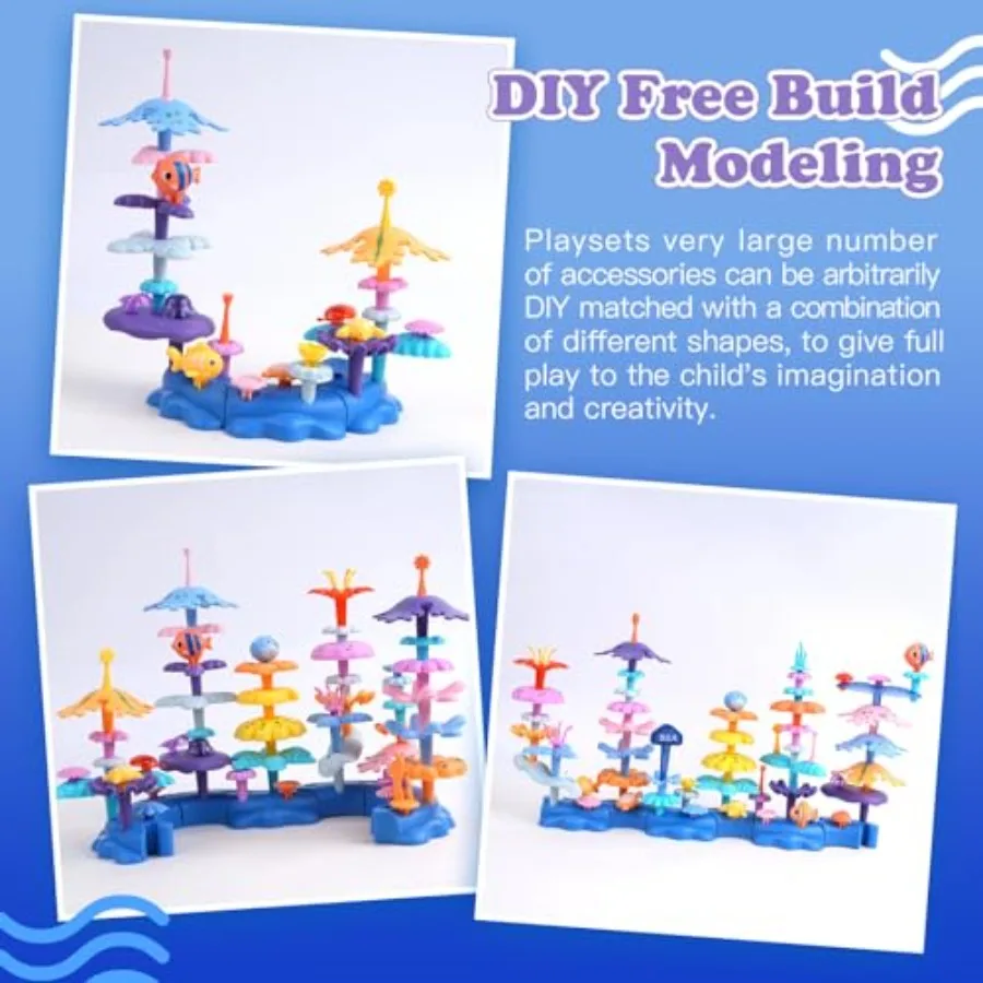 96PCS Ocean Adventures DIY Building Stacking Toys SetEducational STEM Toy Gift for with Organizer Box Fun Cognitive Learning To