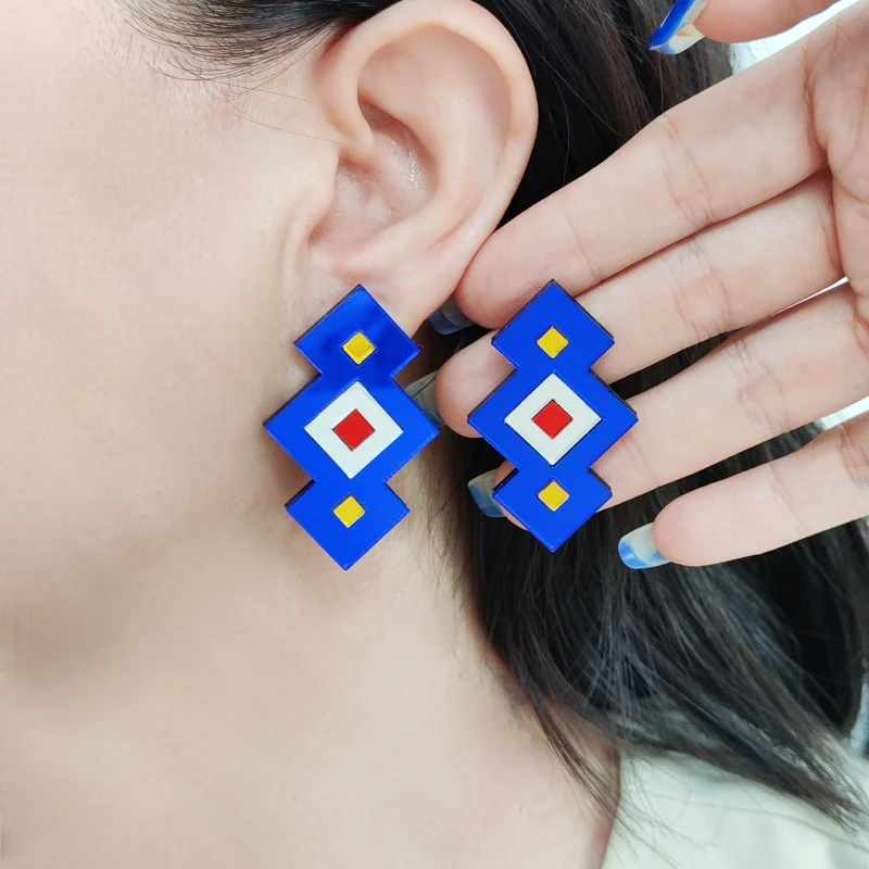 KUGUYS Geometric Mirror Acrylic Earrings Women's Vintage Fashion Jewelry Minimalist Chic Accessories