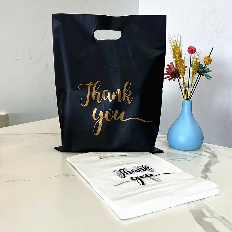 100pcs Thank You Packaging Bags for Small Business Plastic Gift Bag with Handle Christmas Birthday Wedding Party Gift Bag