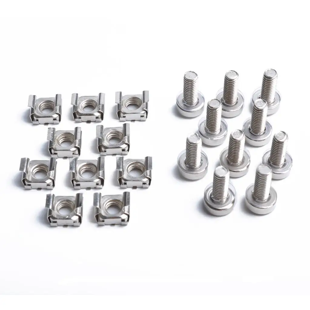 M5x20 Cage Square Nuts Silver Iron Mount Kit Server Rack Screws and Washers for Network Patch Panel