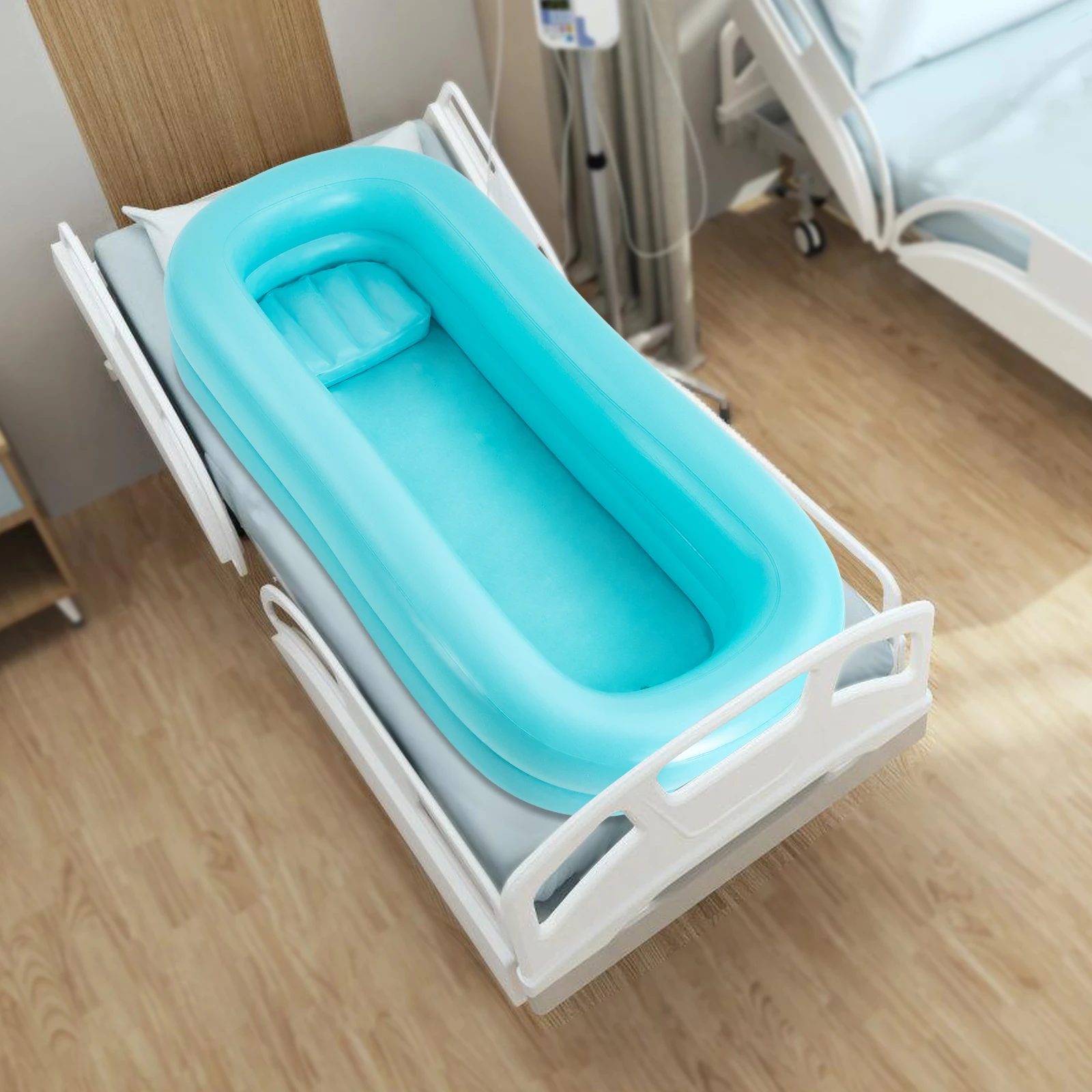 PVC Patienten-Duschbett, faltbares Patienten-Bade- und Waschbett, 8-10L Kapazität, aufblasbare Badewanne, Duschbett für Behinderte, 60s Inf – Detail 5