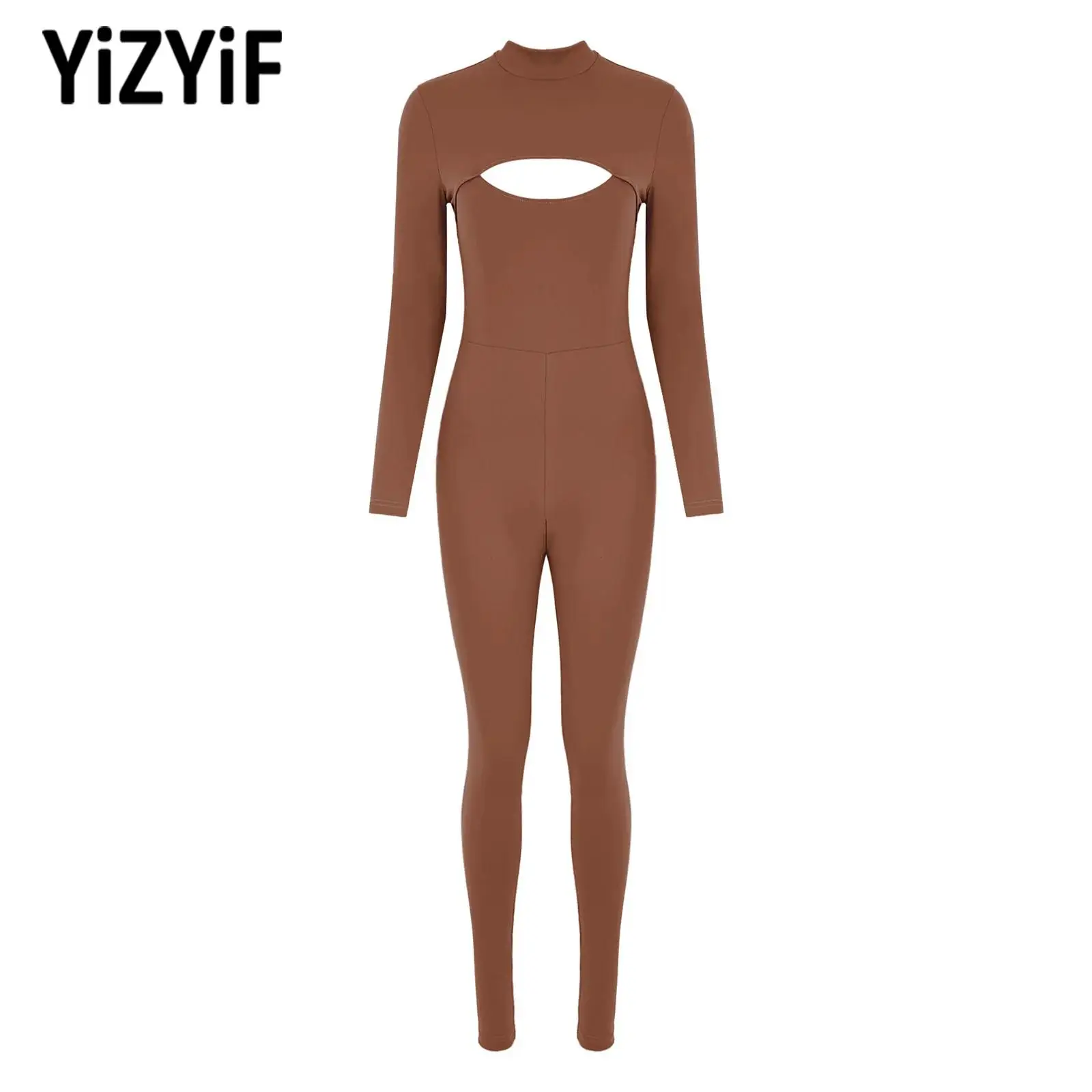 

Женский комбинезон для йоги и пилатеса с вырезом на груди, молнией сзади, длинными рукавами и невидимой молнией в промежности, боди-юнитард