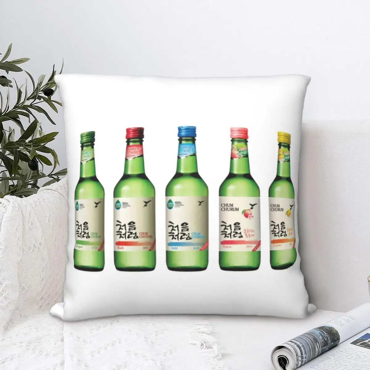 

Korean Soju 5 Flavours Square Pillowcase Polyester Pillow Cover Velvet Cushion Zip Decorative Comfort Throw Pillow For Home Sofa